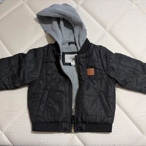 London Fog Black Quilted Jacket with Gray Hood Lining